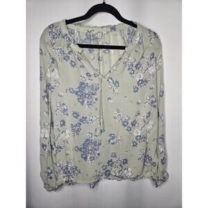 Lucky Brand Floral Peasant Top Semi-Sheer Blouse Women's Small Flowy Floral Boho